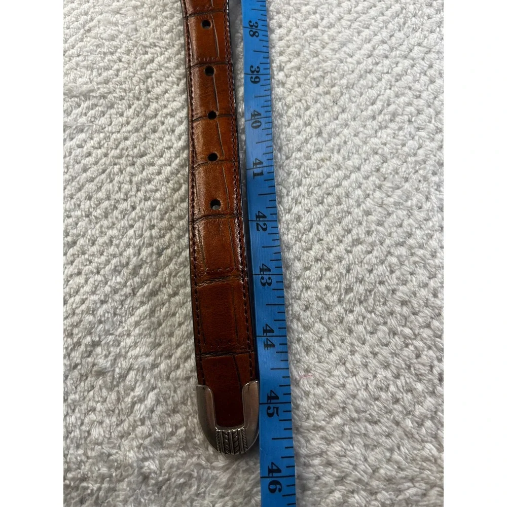 Jos.‎ A. Bank Mens 38 Cognac Brown Croc Embossed Leather Western Buckle Belt T46
